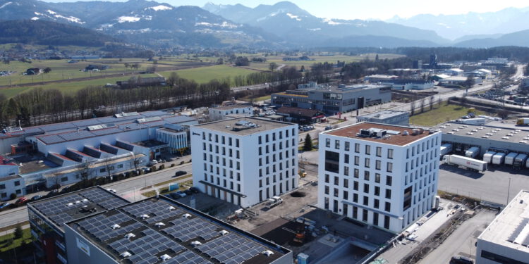 Der zweite Teil der InterTwins in Röthis ist vor Fertigstellung vollvermietet worden. Foto: Prisma Unternehmensgruppe