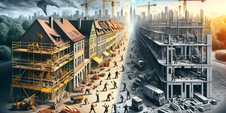 Die Bauwirtschaft in Deutschland ist nicht nur unter erheblichem Druck, auch bei der Digitalisierung geht nix weiter. Illustration: OpenAI