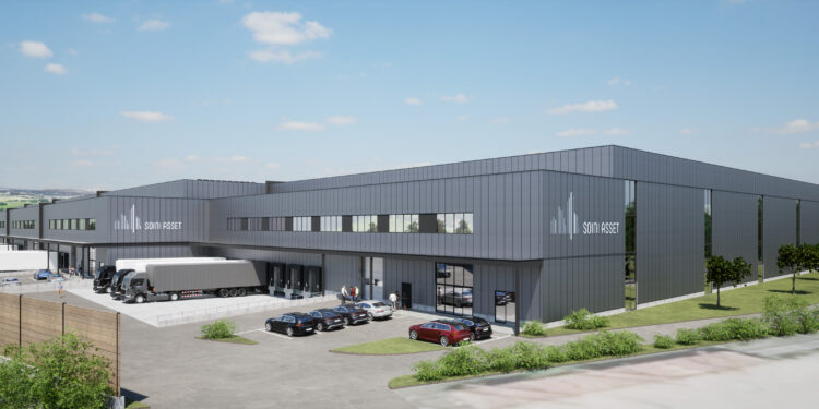 In Mauer bei Amstetten entsteht ein neues Logistikzentrum durch Soini Asset. Visualisierung: Ebner & Partner