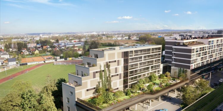 Die C&P Immobilien hat die Bauarbeiten für den letzten Bauabschnitt des Brauquartiers Puntigam wieder aufgenommen. Bild: C&P Immobilien