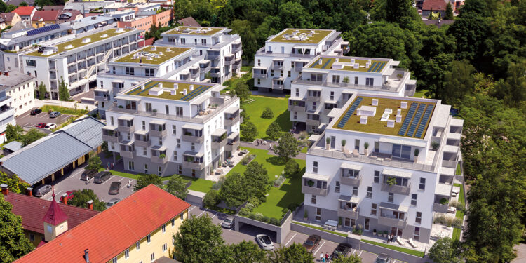 Mit dem Bau von neuen Eigentumswohnungen steht das Graumann-Viertel in Traun vor dem Abschluss. Rendering: Graumann-Viertel